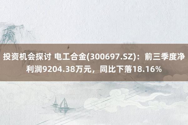 投资机会探讨 电工合金(300697.SZ)：前三季度净利润9204.38万元，同比下落18.16%