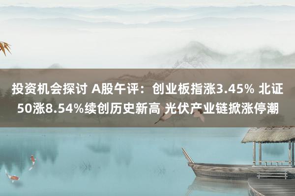 投资机会探讨 A股午评：创业板指涨3.45% 北证50涨8.54%续创历史新高 光伏产业链掀涨停潮