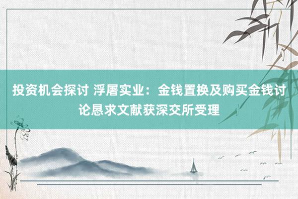 投资机会探讨 浮屠实业：金钱置换及购买金钱讨论恳求文献获深交所受理