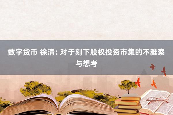 数字货币 徐清: 对于刻下股权投资市集的不雅察与想考