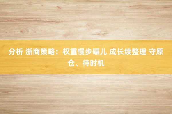 分析 浙商策略：权重慢步碾儿 成长续整理 守原仓、待时机