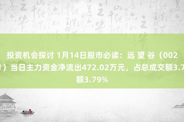 投资机会探讨 1月14日股市必读：远 望 谷（002161）当日主力资金净流出472.02万元，占总成交额3.79%