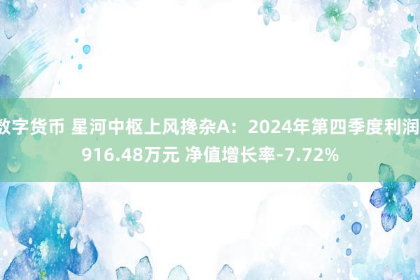 数字货币 星河中枢上风搀杂A：2024年第四季度利润-916.48万元 净值增长率-7.72%