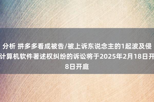 分析 拼多多看成被告/被上诉东说念主的1起波及侵害计算机软件著述权纠纷的诉讼将于2025年2月18日开庭