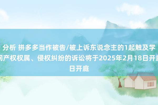 分析 拼多多当作被告/被上诉东说念主的1起触及学问产权权属、侵权纠纷的诉讼将于2025年2月18日开庭