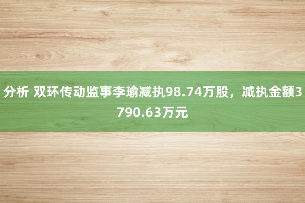 分析 双环传动监事李瑜减执98.74万股，减执金额3790.63万元