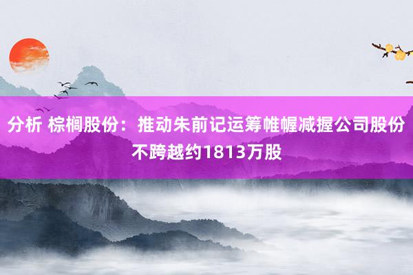 分析 棕榈股份：推动朱前记运筹帷幄减握公司股份不跨越约1813万股