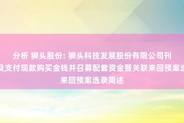 分析 狮头股份: 狮头科技发展股份有限公司刊行股份及支付现款购买金钱并召募配套资金暨关联来回预案选录简述